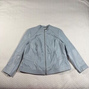 GILLI Leather Moto Jacket Light Blue Zip Front Collarless Womens Plus Size 22W